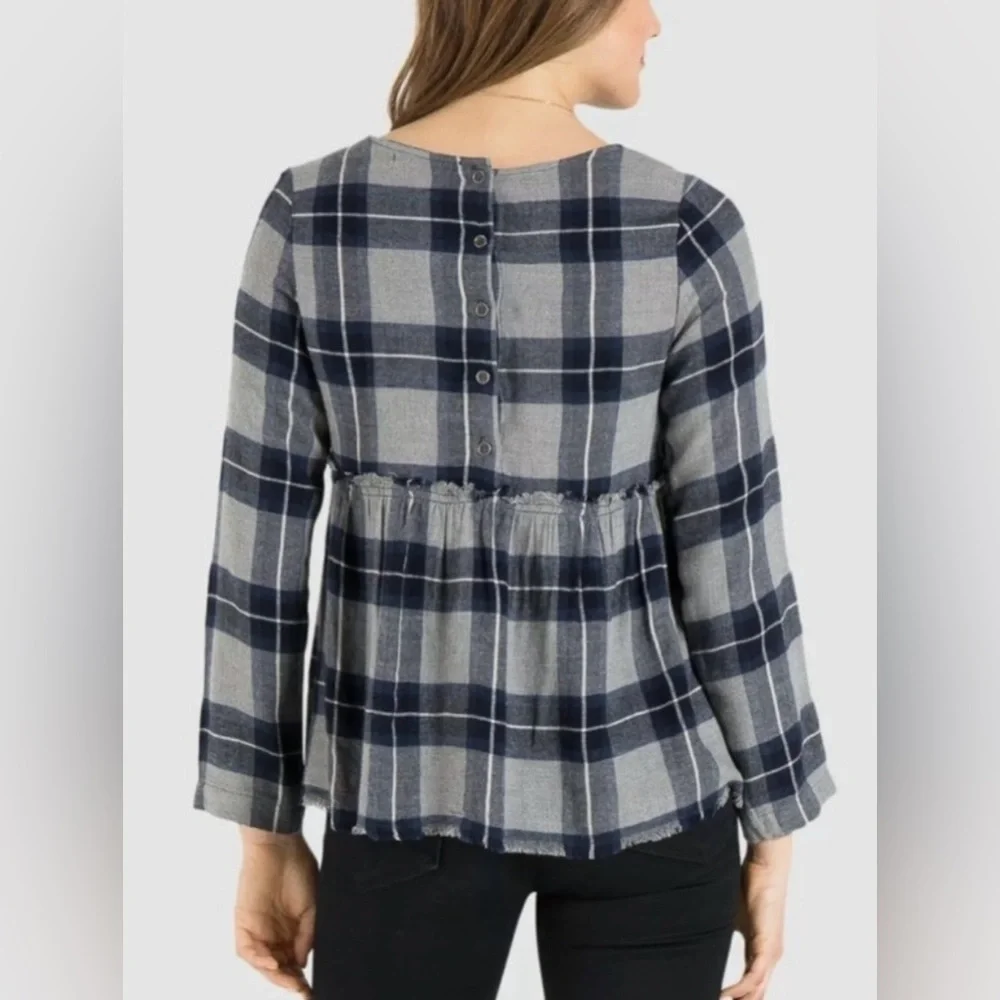 Philosophy Grey Navy & White Plaid Flannel Blouse Size Extra Small
